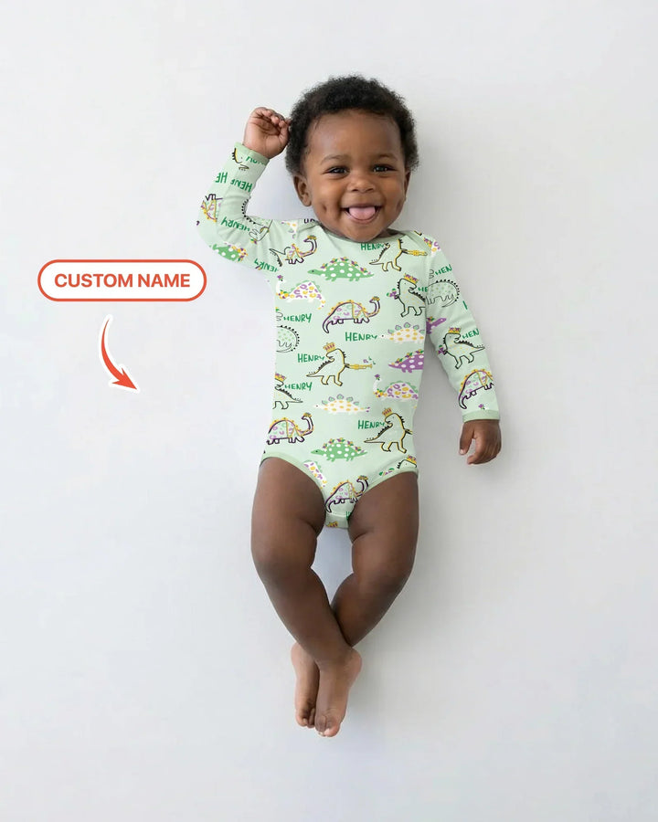 Custom Name Mardi Gras Saurus Buddy Bamboo Bodysuit