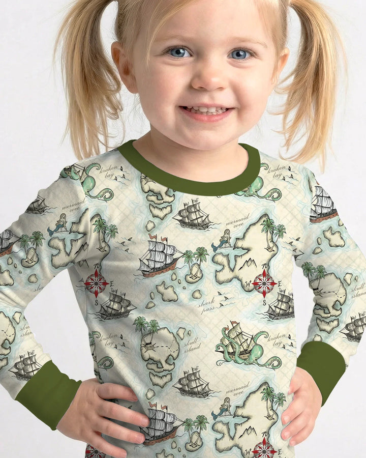 Pirate Treasure Map Quest  Bamboo Two Piece Long Sleeve Pajama Set