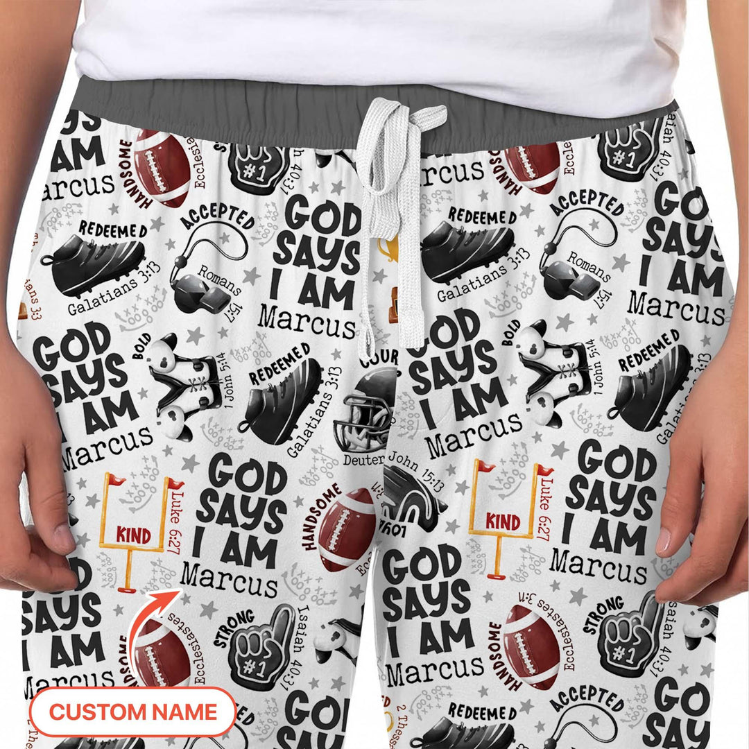 God Says I Am Touch Down Time Custom Name Bamboo Men's Pajama Set