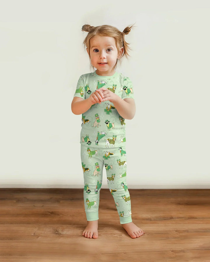 St. Patrick's Day Puppies Bamboo Two Piece Short Sleeve Pajama Set