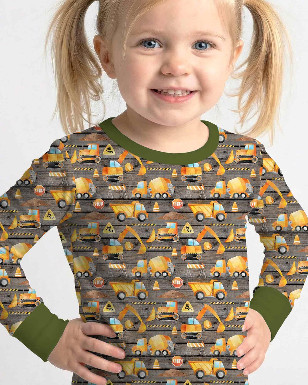 Construction Vehicles Bamboo Two Piece Long Sleeve Pajama Set