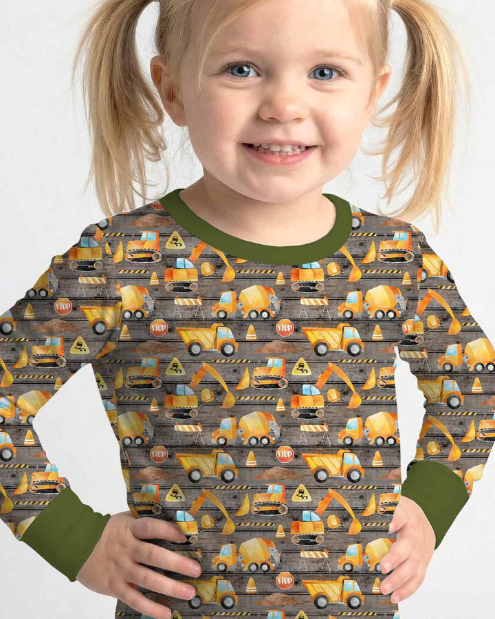 Construction Vehicles Bamboo Two Piece Long Sleeve Pajama Set