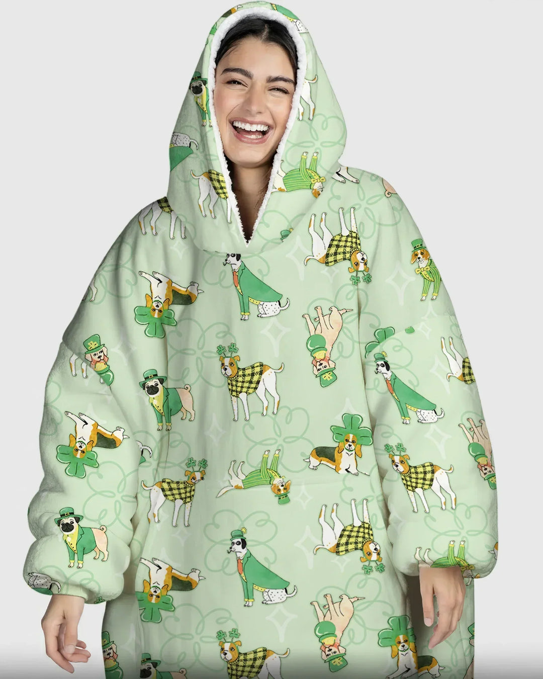 St. Patrick's Day Puppies Wearable Bamboo Blanket Hoodie