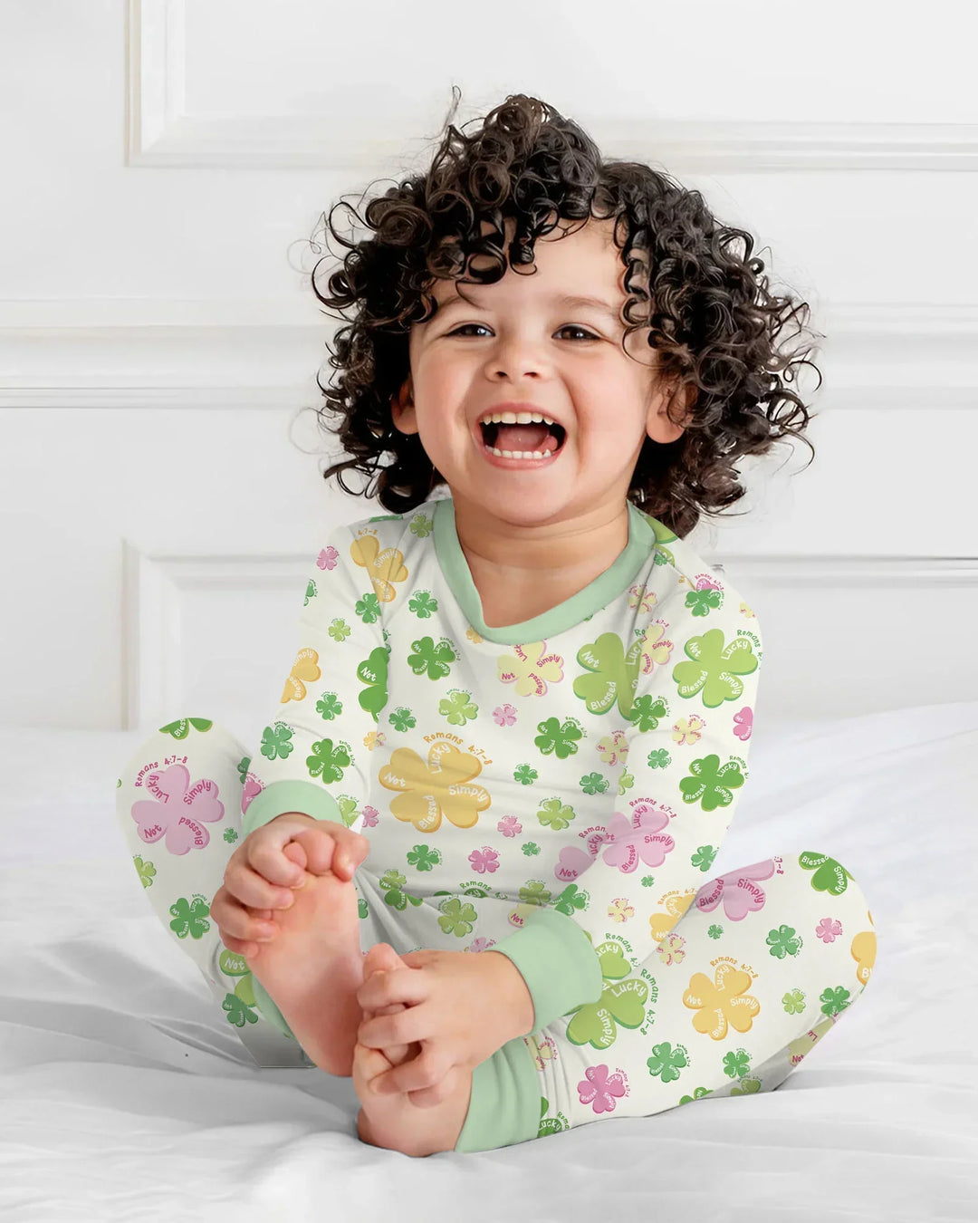 Shamrocks Print St. Patrick's Day Bamboo Two Piece Long Sleeve Pajama Set