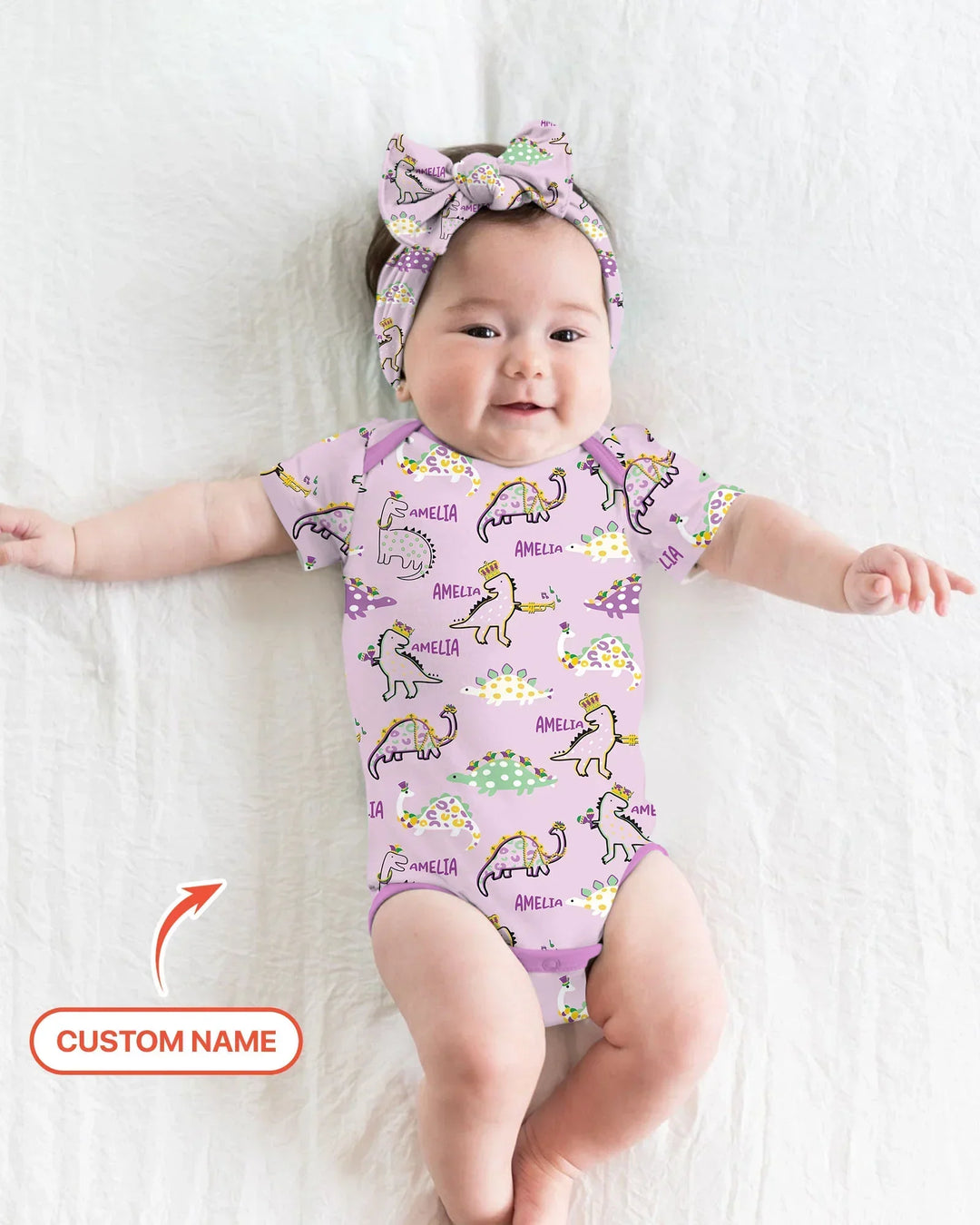 Custom Name Mardi Gras Saurus Buddy Bamboo Bodysuit