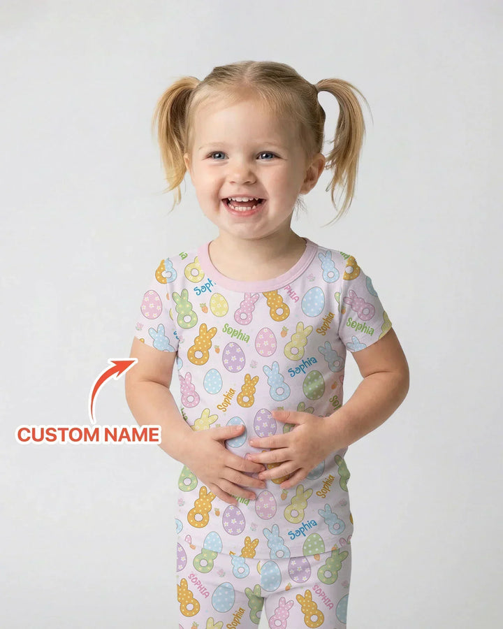 Custom Name Spring Pastel Easter Bamboo Two Piece Short Sleeve Pajama Set