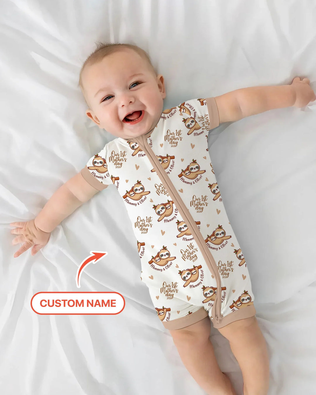 Custom Name Mama & Baby Sloth – Our First Mother’s Day 2026 Bamboo Shorty Zippy