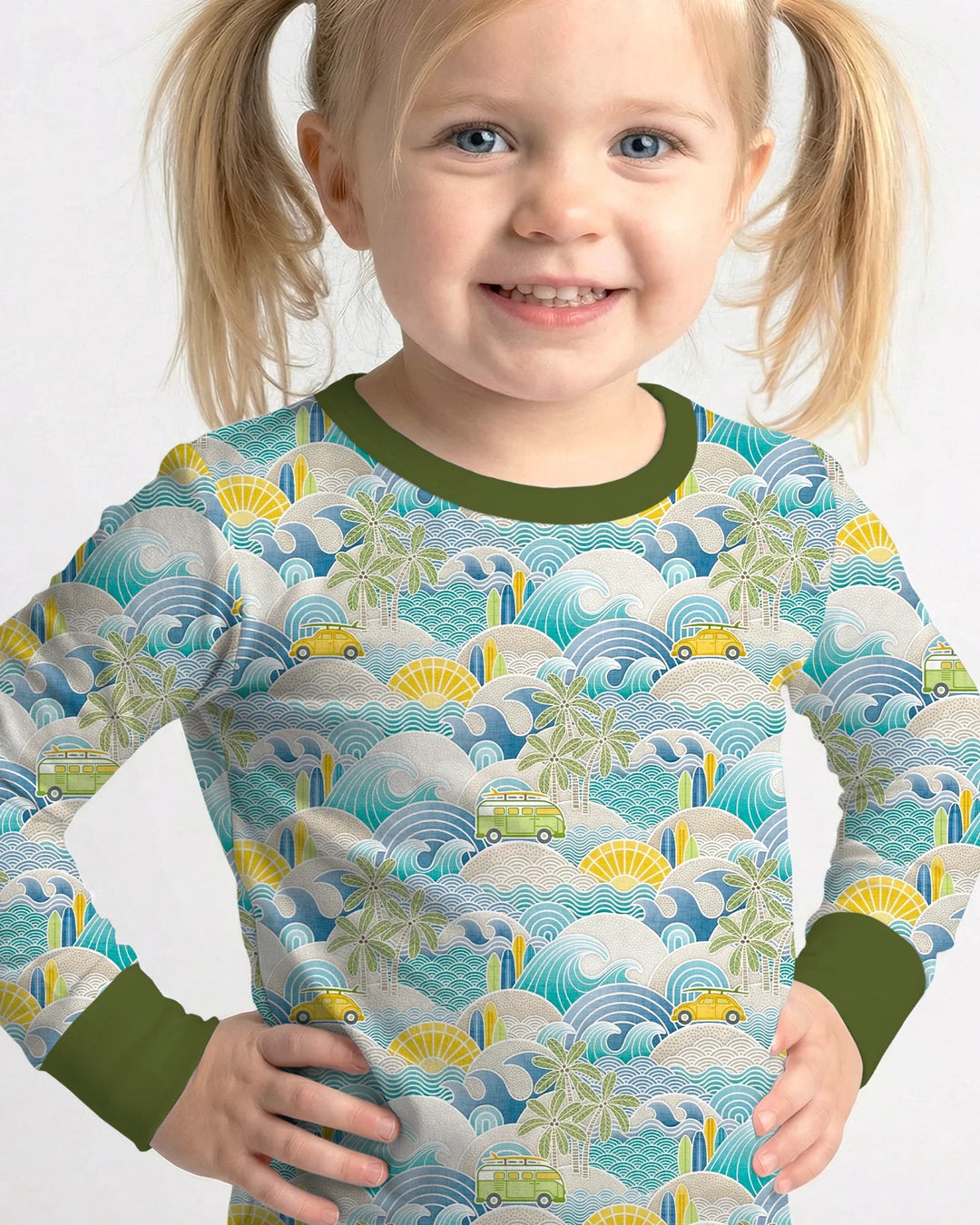Coastal Road Trip Waves Surf Bamboo Two Piece Long Sleeve Pajama Set