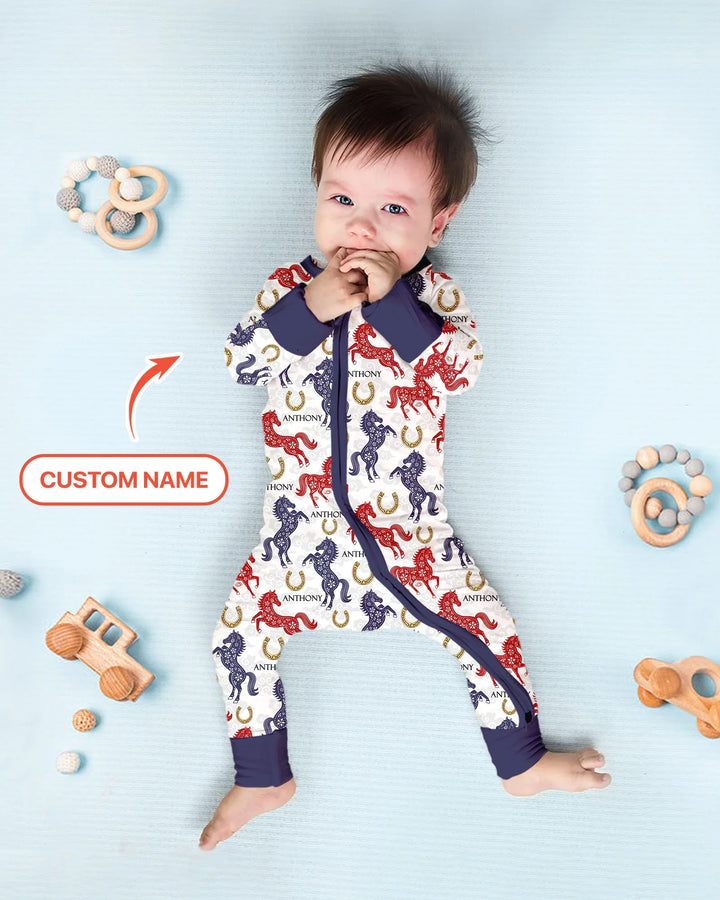 Custom Name Chinoiserie Horses Bamboo Convertible Zippy