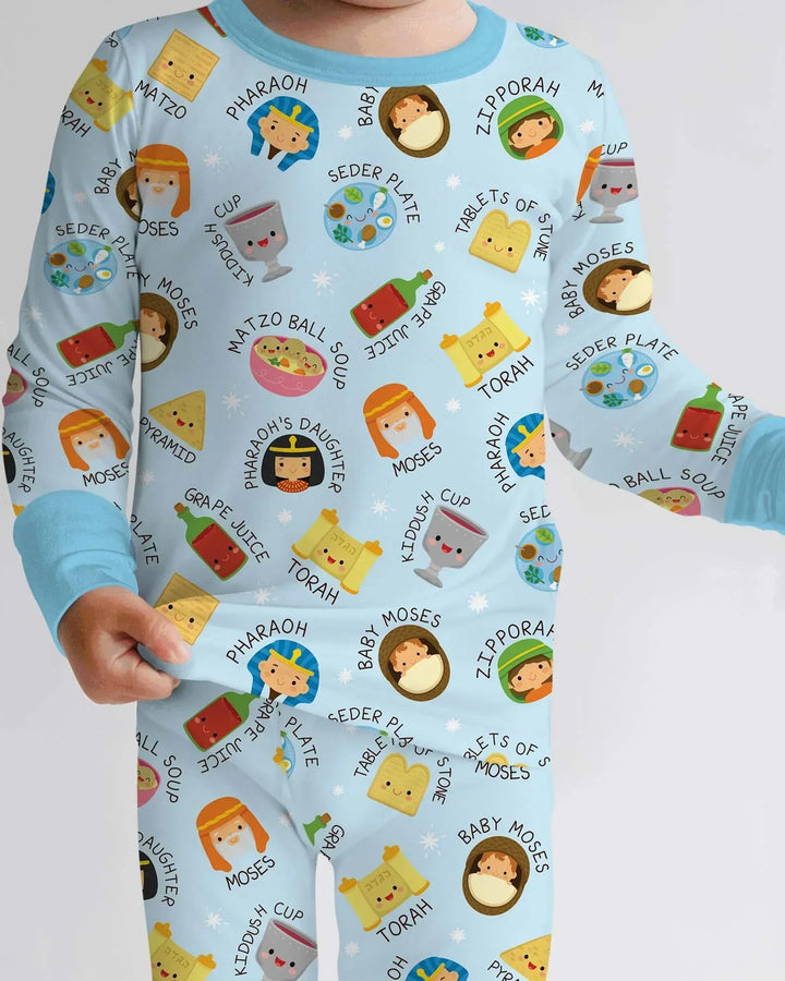 Cute Passover Characters Bamboo Two Piece Long Sleeve Pajama Set