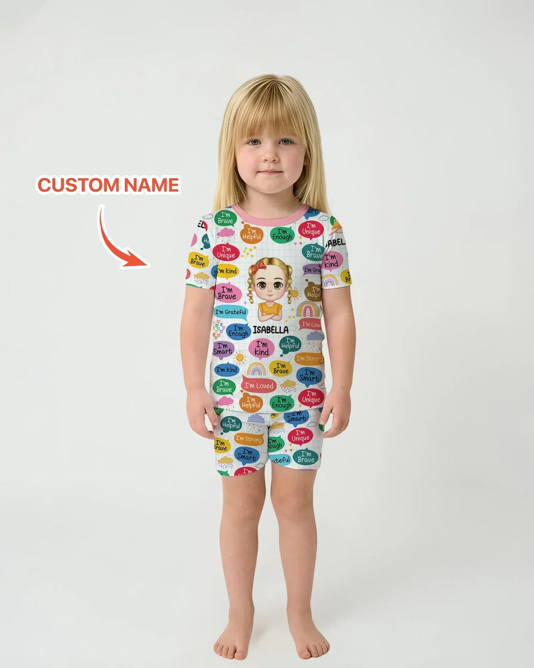 Personalized I'm Kind I'm Brave Bamboo Two Piece Short Sleeve Shorts Pajama Set