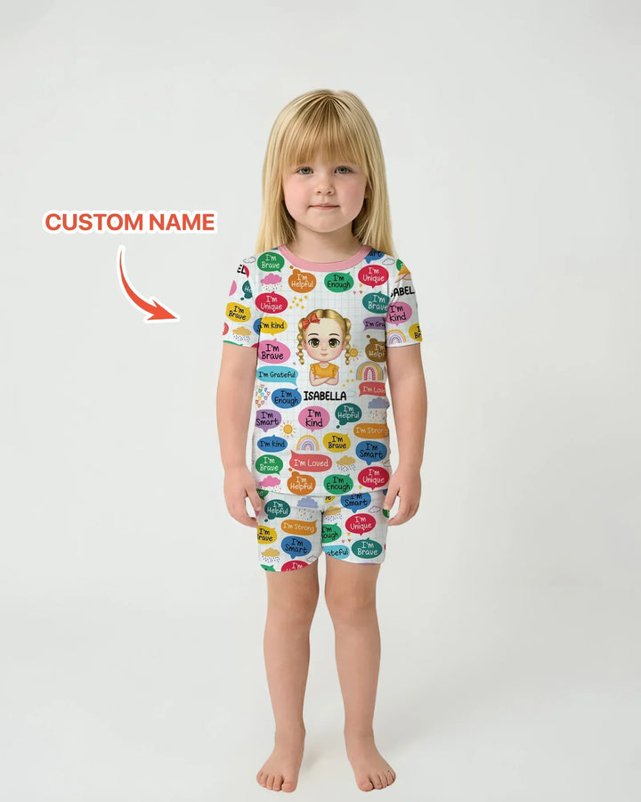 Personalized I'm Kind I'm Brave Bamboo Two Piece Short Sleeve Shorts Pajama Set