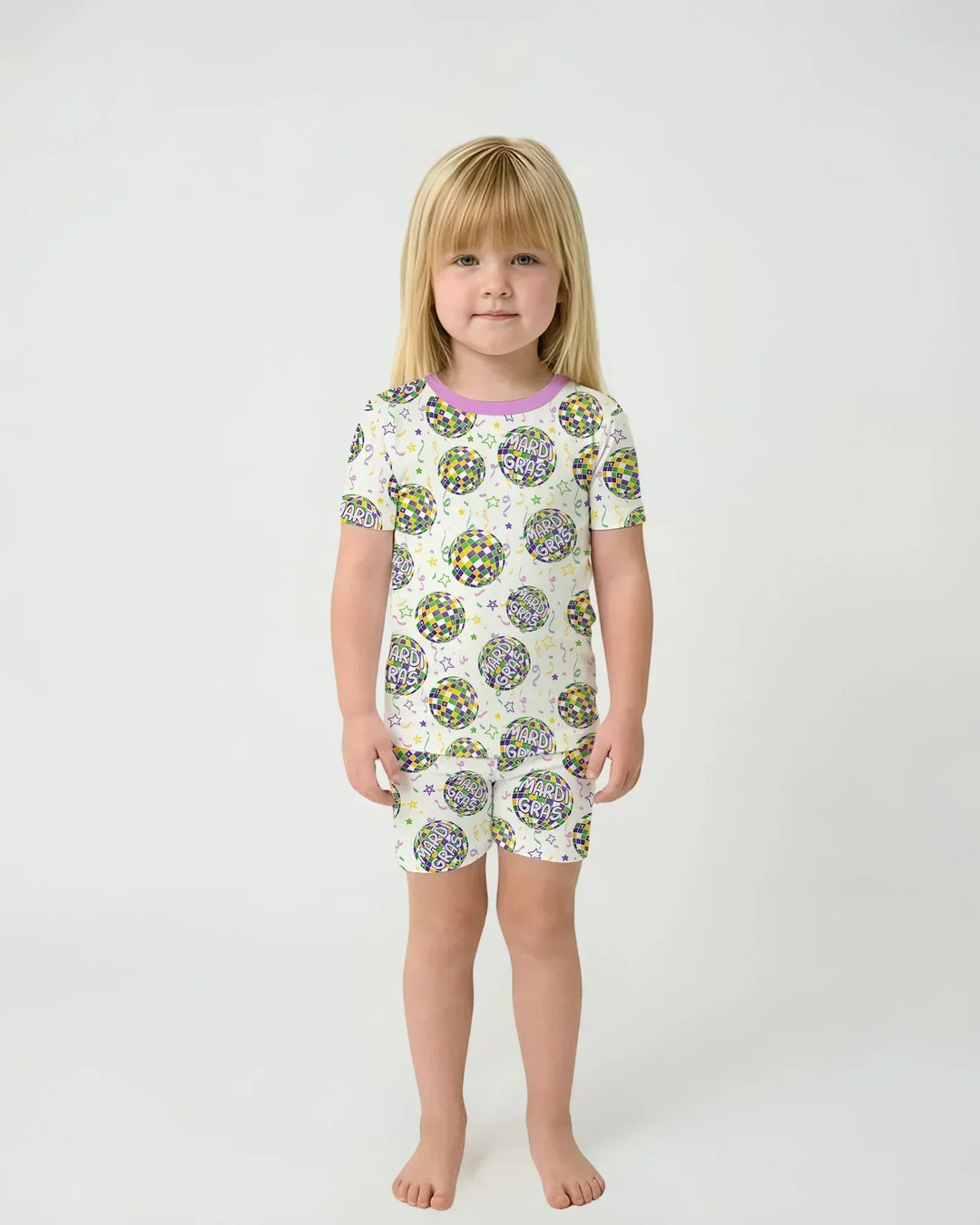 Mardi Gras Disco Ball Bamboo Two Piece Short Sleeve Shorts Pajama Set