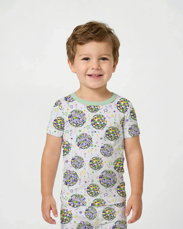 Mardi Gras Disco Ball Bamboo Two Piece Short Sleeve Pajama Set