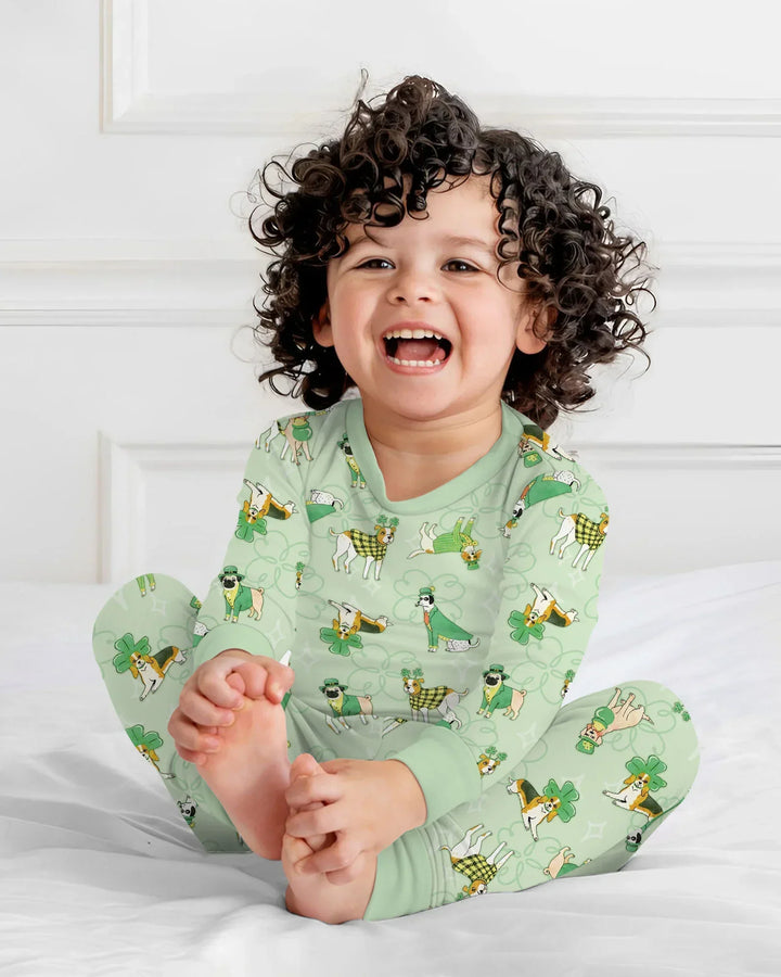 St. Patrick's Day Puppies Bamboo Two Piece Long Sleeve Pajama Set