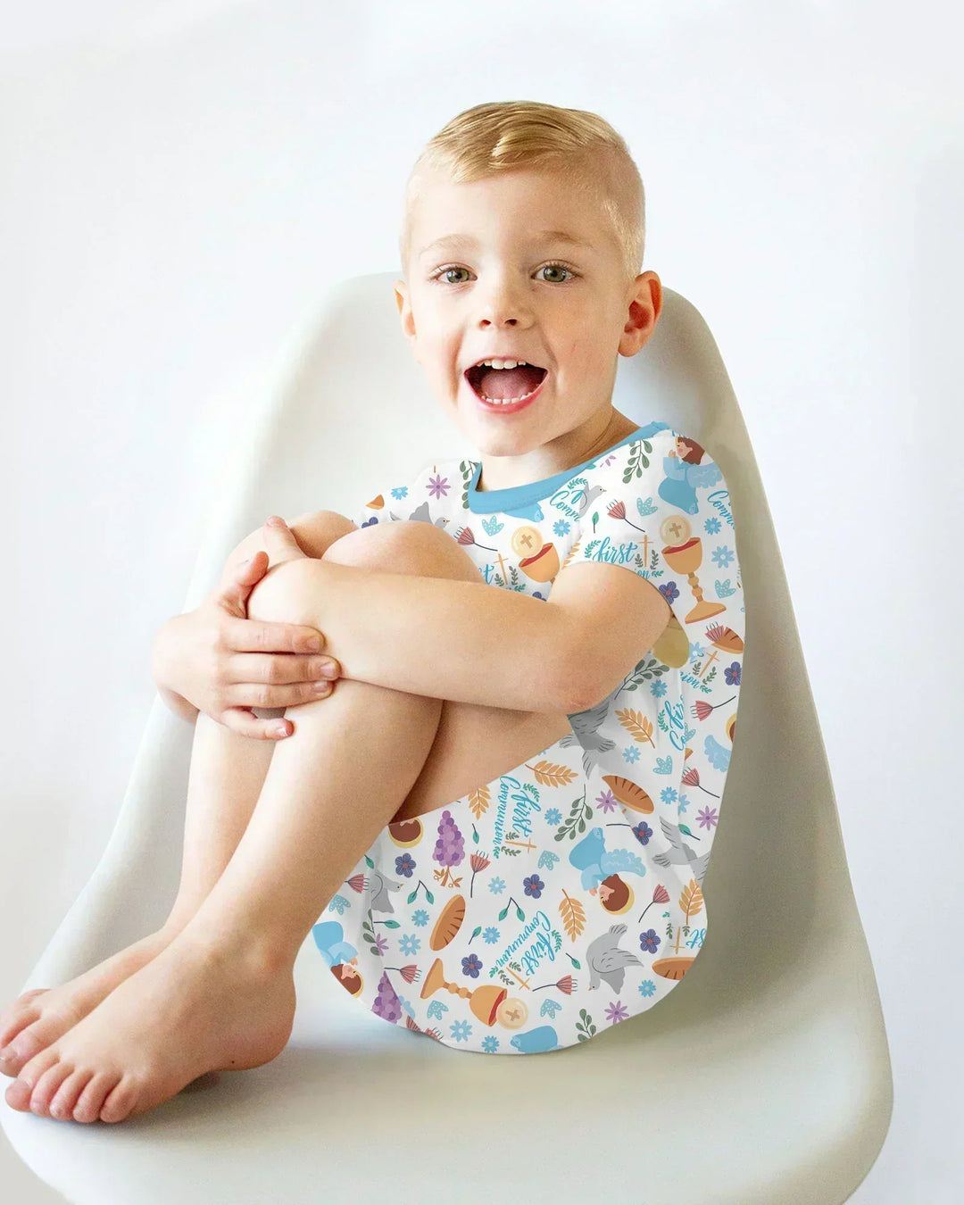 First Communion Bamboo Two Piece Short Sleeve Shorts Pajama Set