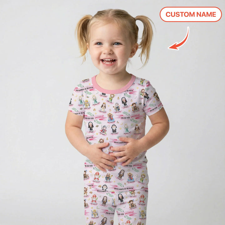 Holy Saints of Heaven Custom Name Bamboo Two Piece Short Sleeve Pajama Set