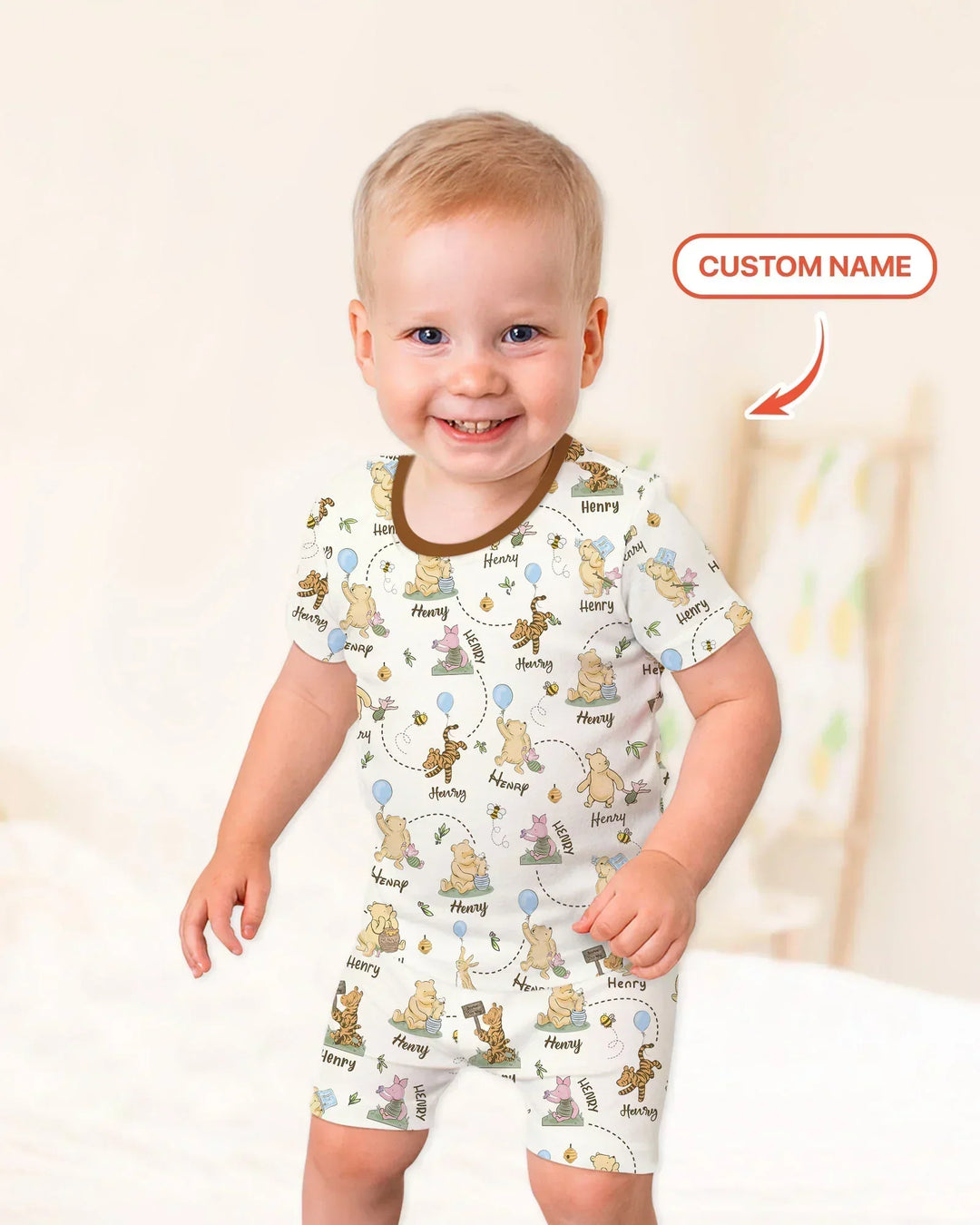 Once Upon A Bear Custom Name Bamboo Two Piece Short Sleeve Shorts Pajama Set