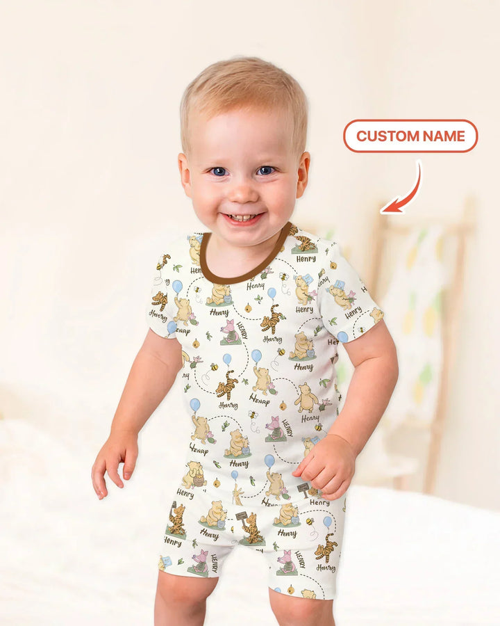 Once Upon A Bear Custom Name Bamboo Two Piece Short Sleeve Shorts Pajama Set