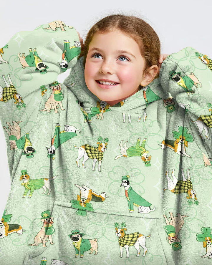 St. Patrick's Day Puppies Wearable Bamboo Blanket Hoodie