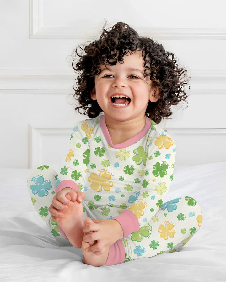 Shamrocks Print St. Patrick's Day Bamboo Two Piece Long Sleeve Pajama Set