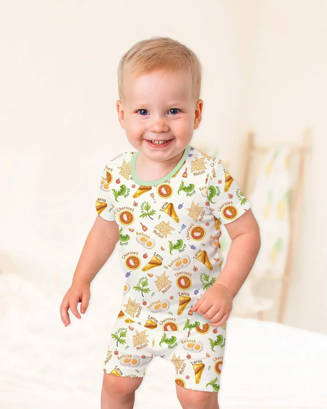 Happy Passover Family Matching Bamboo Two Piece Short Sleeve Shorts Pajama Set