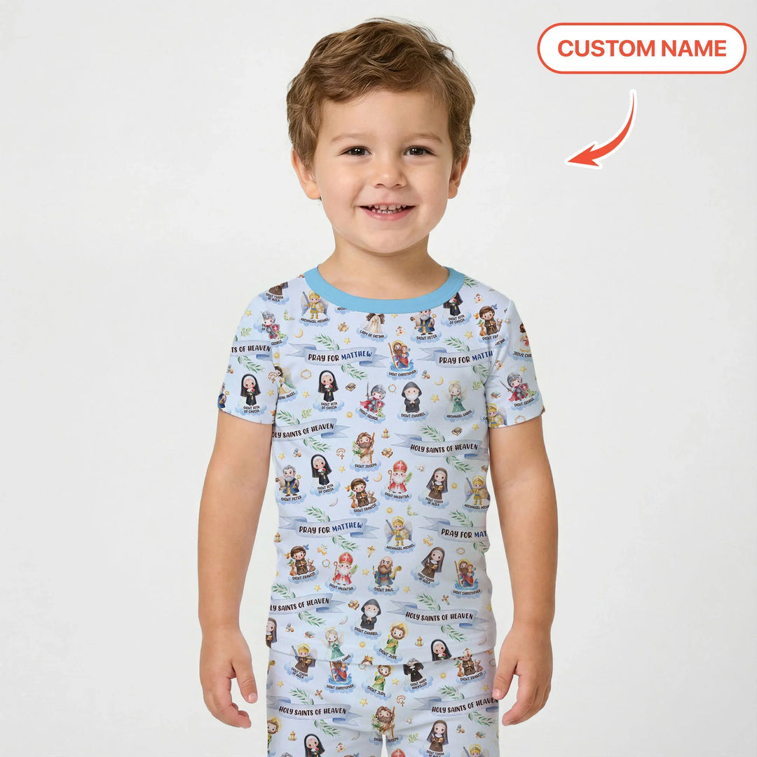 Holy Saints of Heaven Custom Name Bamboo Two Piece Short Sleeve Pajama Set