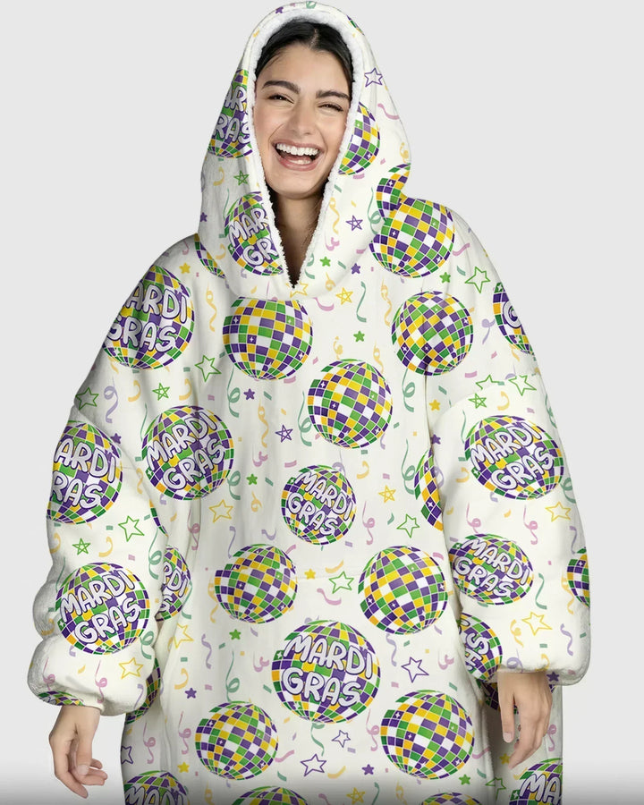 Mardi Gras Disco Ball Wearable Bamboo Blanket Hoodie