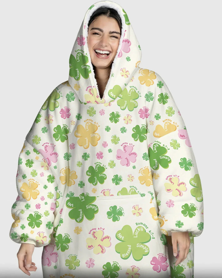 Shamrocks Print St. Patrick's Day Wearable Bamboo Blanket Hoodie