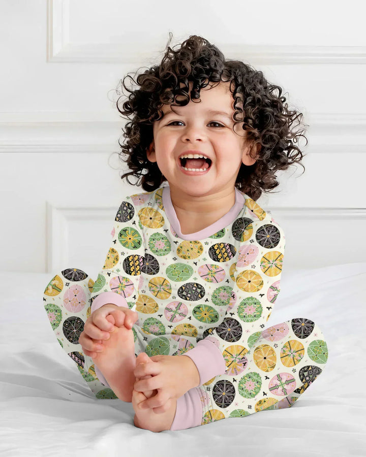 Pysanky Eggs Family Matching Bamboo Two Piece Long Sleeve Pajama Set