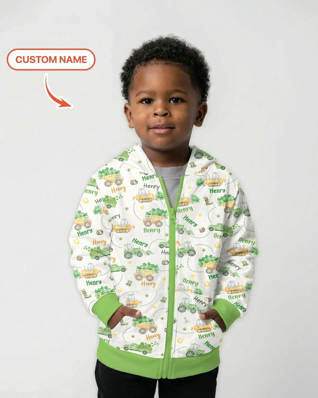 Construction St. Patrick's Day Custom Name Day Bamboo Zip Hoodie