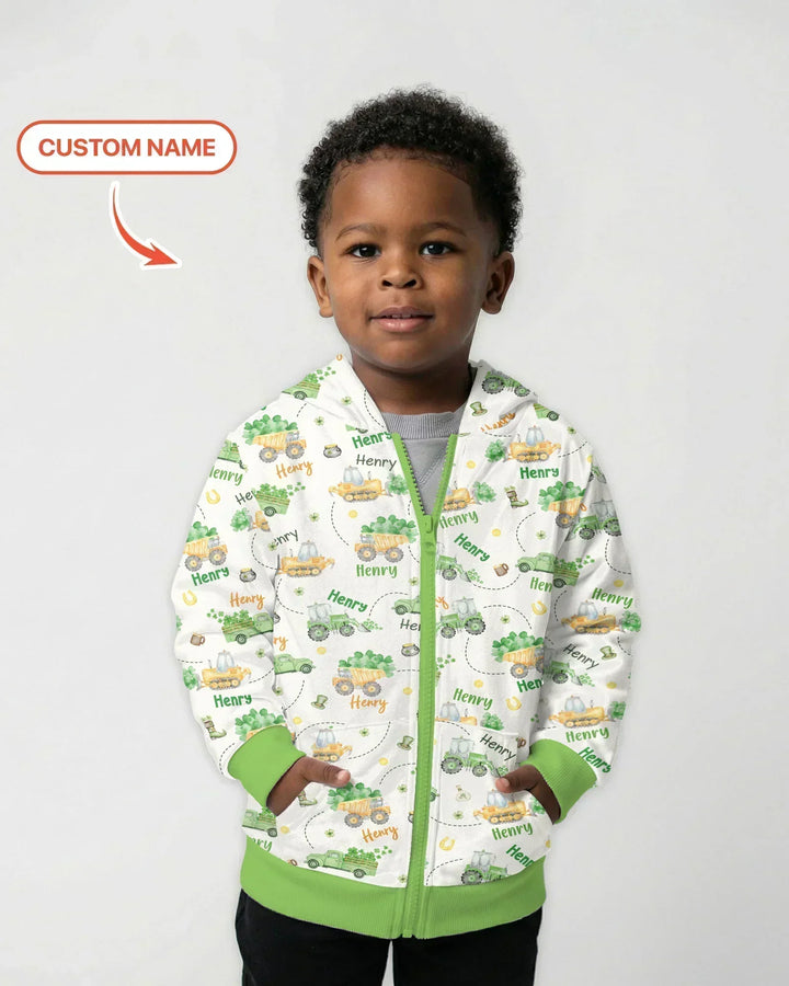 Construction St. Patrick's Day Custom Name Day Bamboo Zip Hoodie