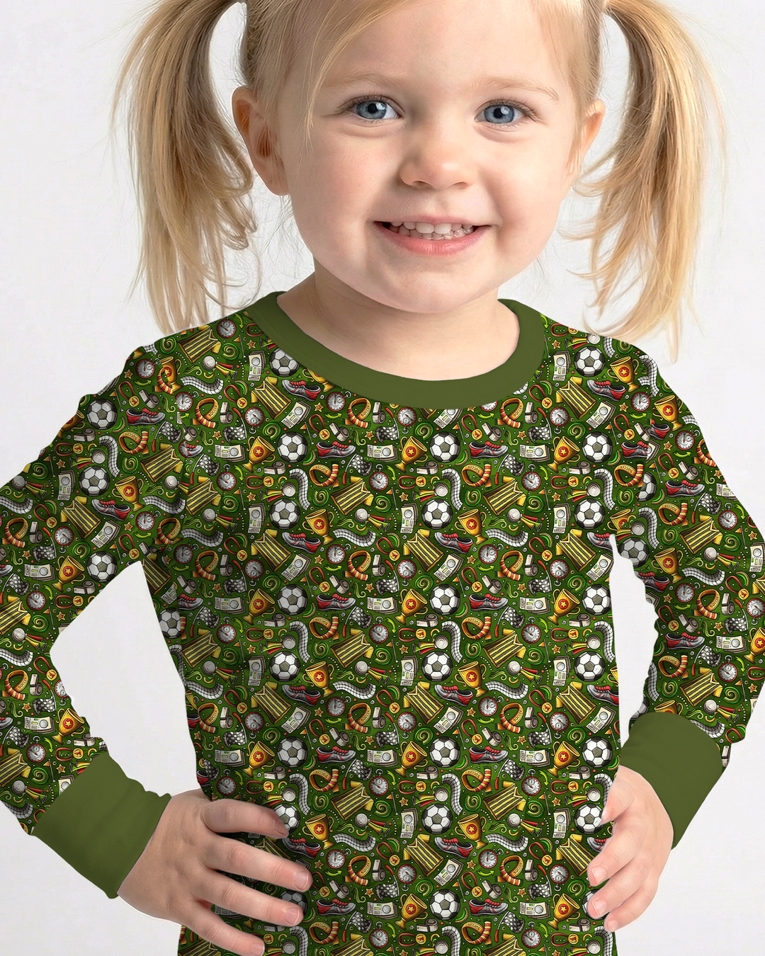 Green Soccer All-Star Bamboo Two Piece Long Sleeve Pajama Set