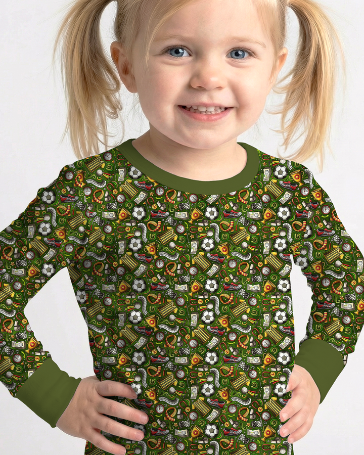 Green Soccer All-Star Bamboo Two Piece Long Sleeve Pajama Set