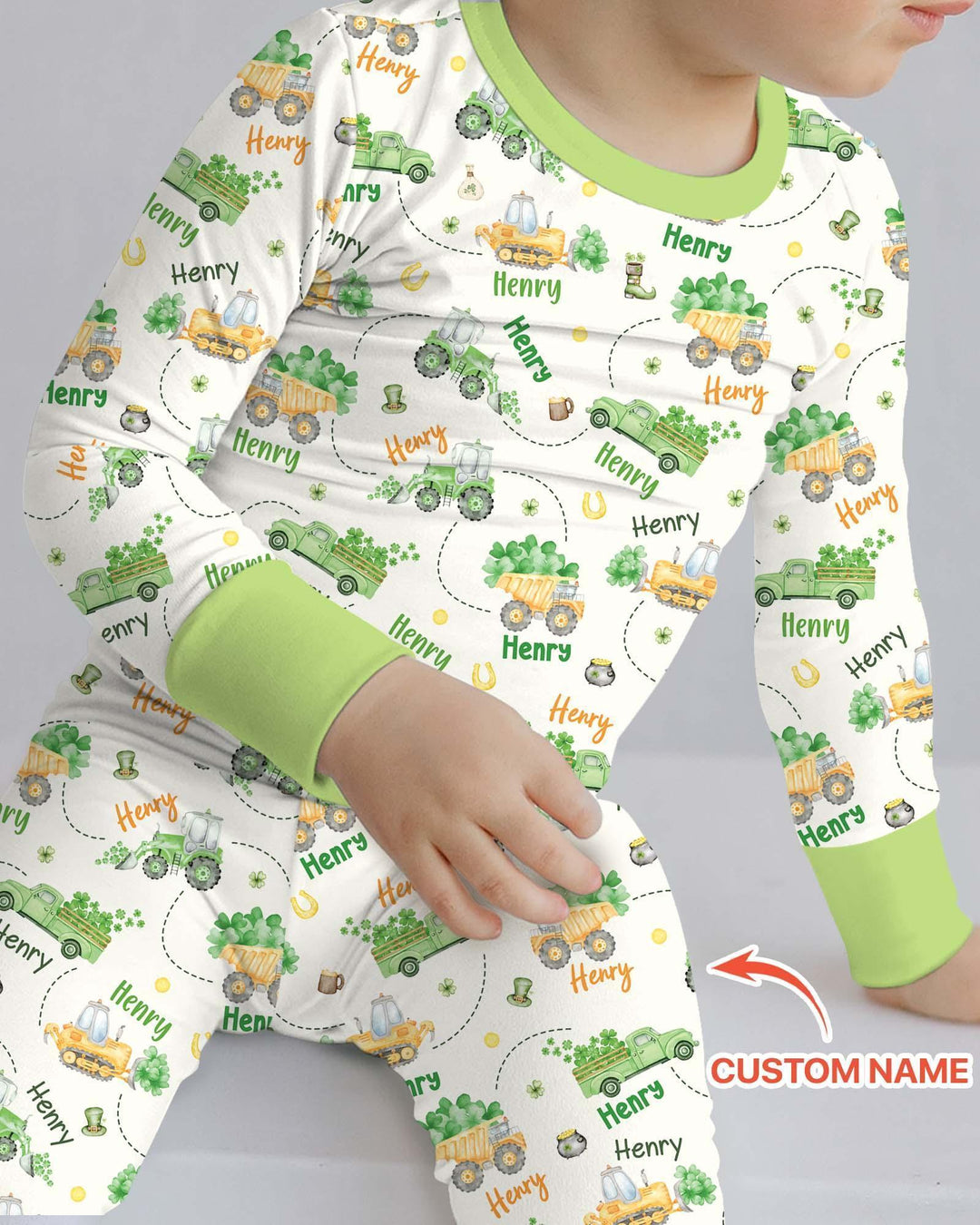 Construction St. Patrick's Day Custom Name Bamboo Two Piece Long Sleeve Pajama Set