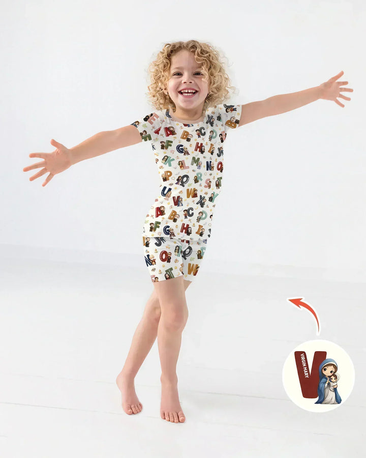 Catholic Saint ABCs Bamboo Two Piece Short Sleeve Shorts Pajama Set