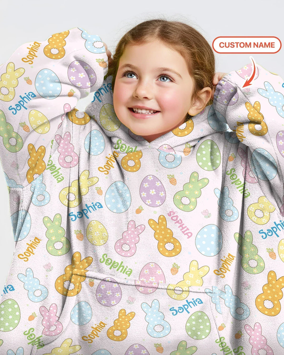 Custom Name Spring Pastel Easter Bamboo Blanket Hoodie