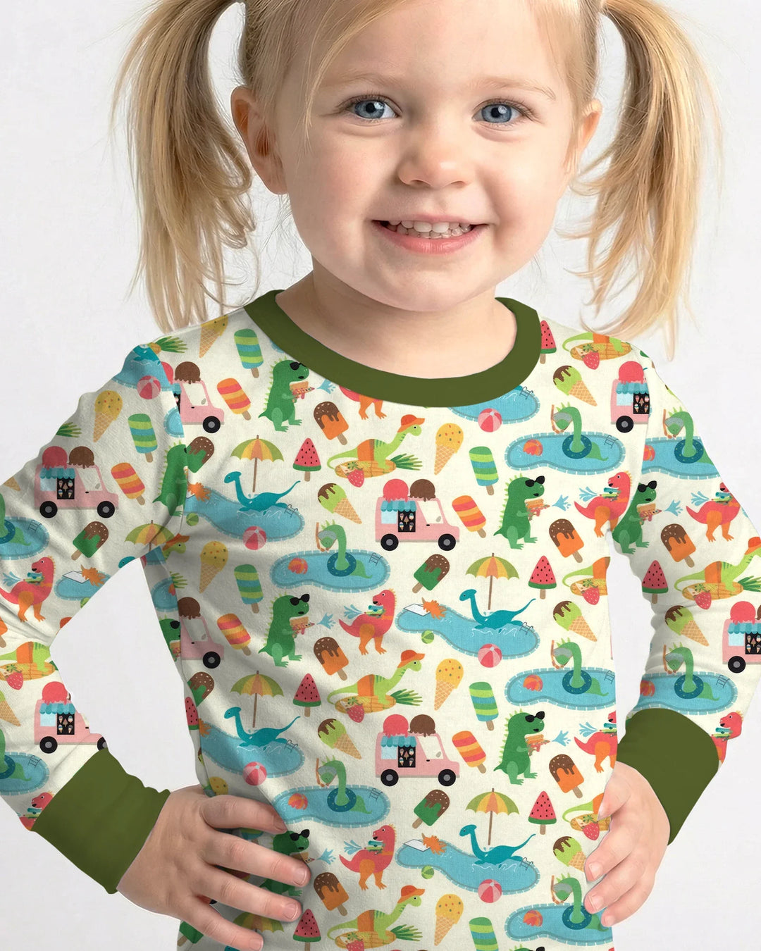 Dino Summer Splash Bamboo Two Piece Long Sleeve Pajama Set