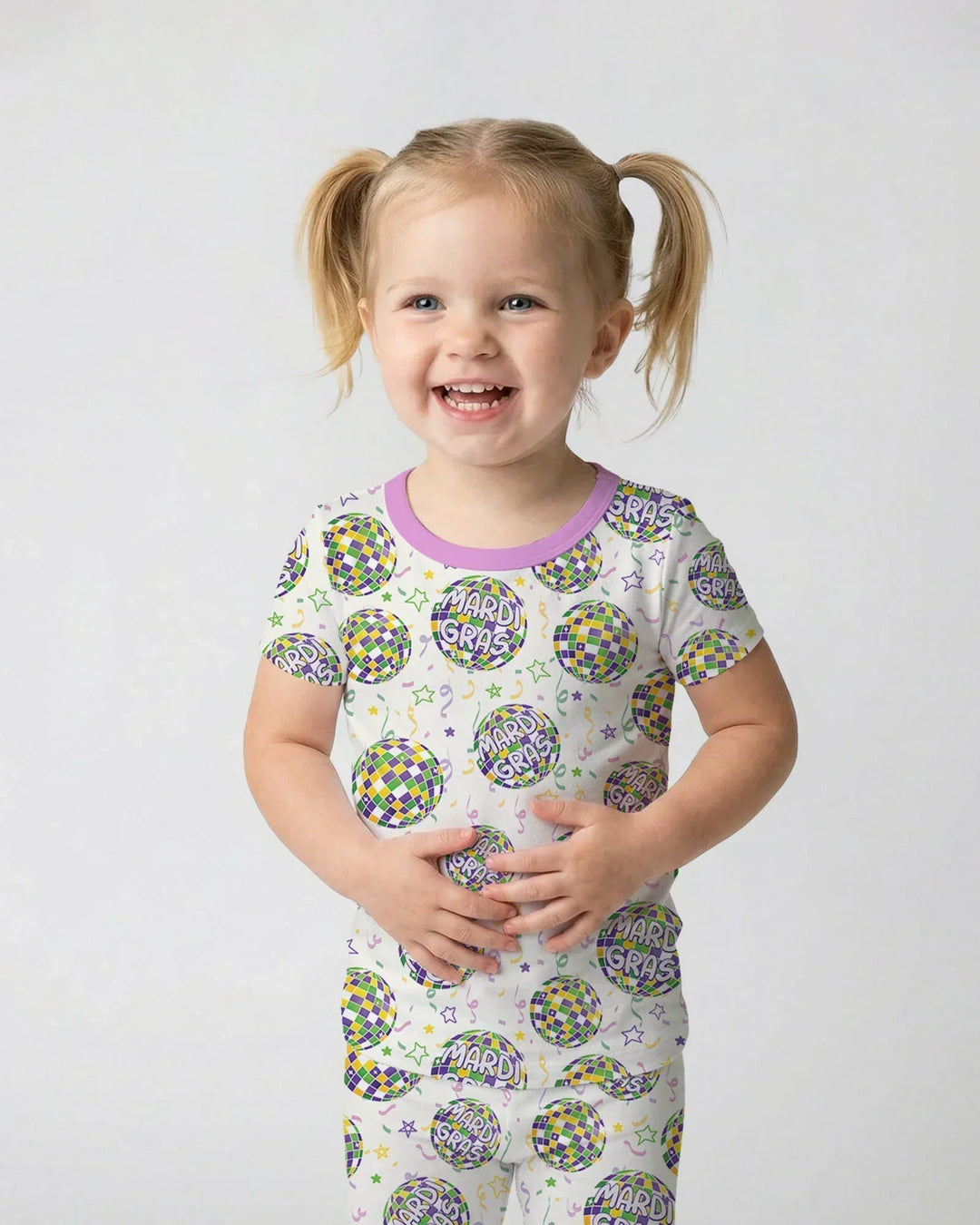 Mardi Gras Disco Ball Bamboo Two Piece Short Sleeve Pajama Set