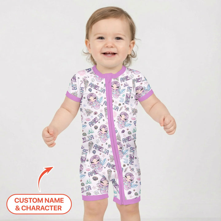 Custom Name Doodle Little Mermaid Bamboo Shorty Zippy