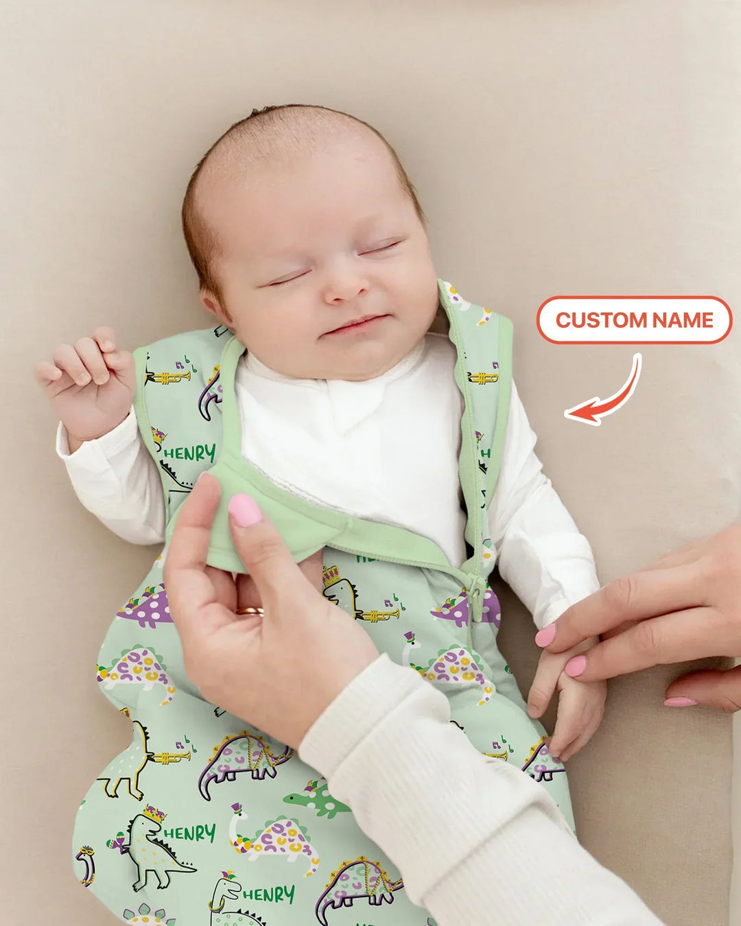 Custom Name Mardi Gras Saurus Bamboo Sleep Bag