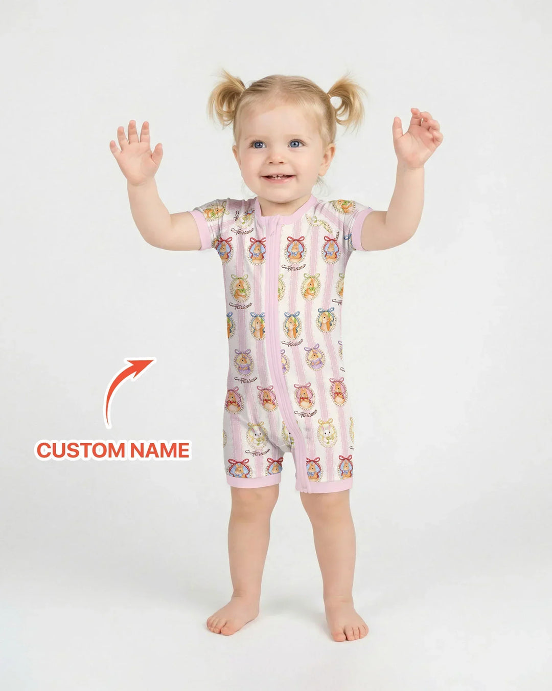 Custom Name Vintage Easter Bunny Bamboo Shorty Zippy