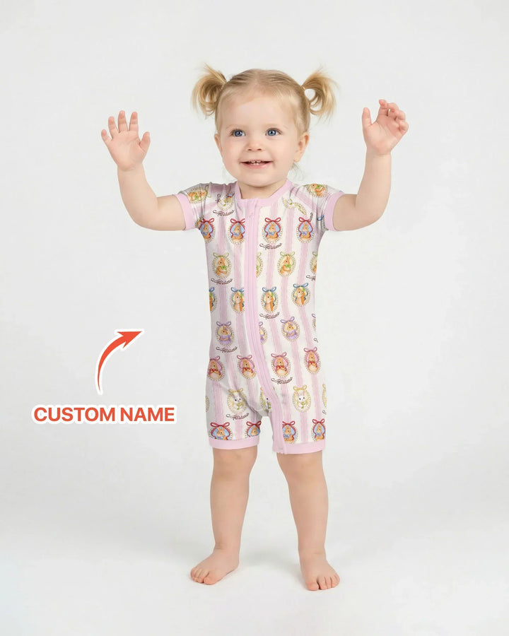 Custom Name Vintage Easter Bunny Bamboo Shorty Zippy