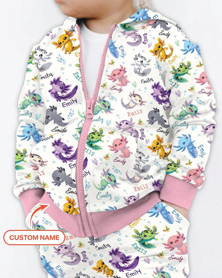 I Love You Axolotl Custom Name Bamboo Zip Hoodie