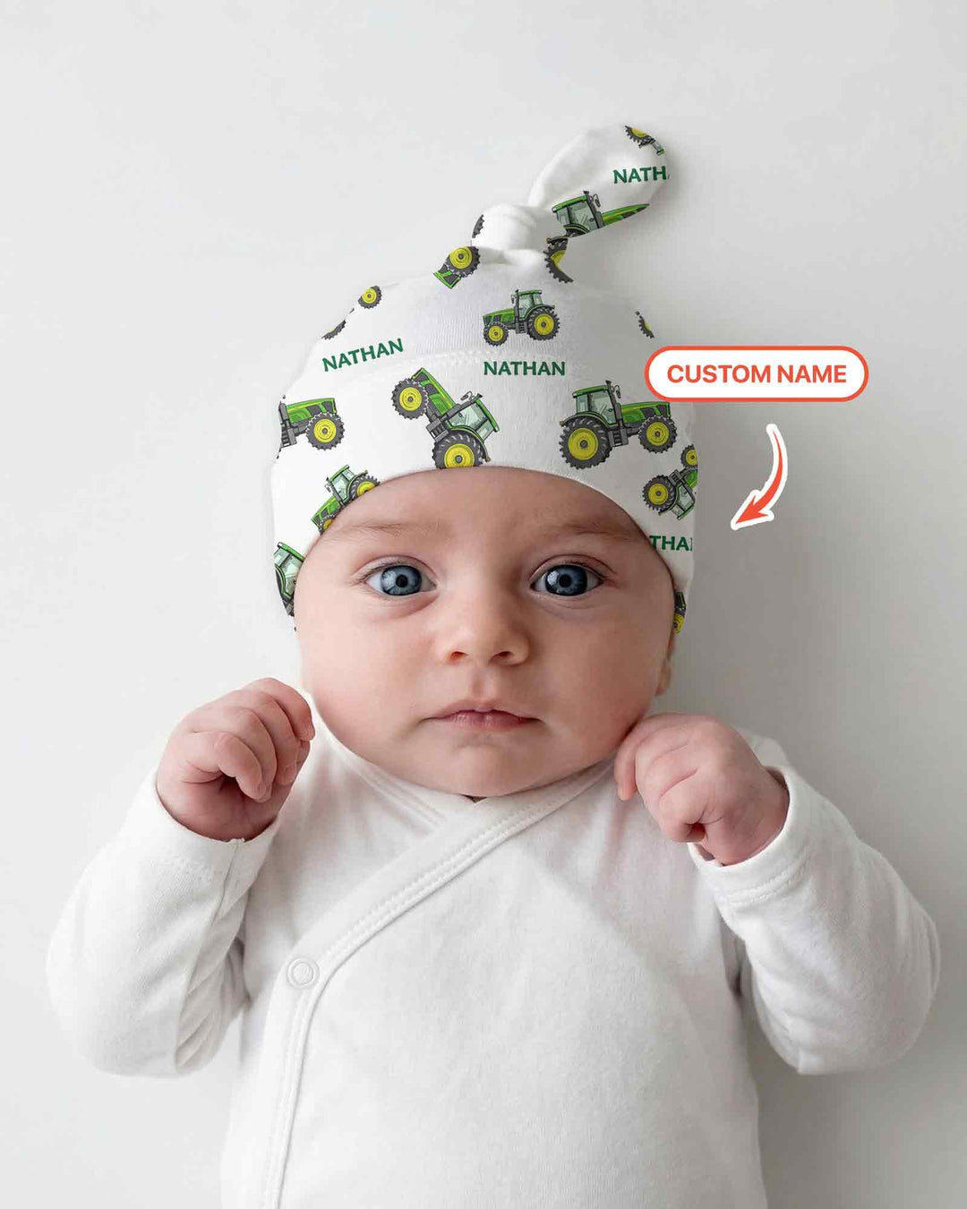 Custom Name Green Tractors Matching Daddy & Me Bamboo Knotted Hat
