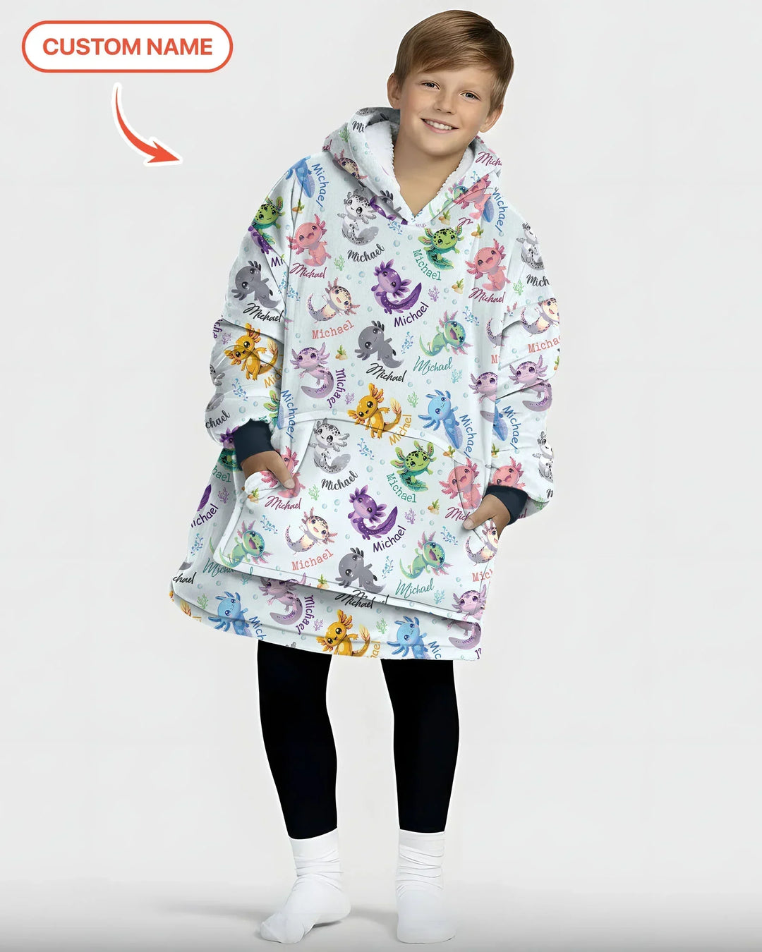 I Love You Axolotl Custom Name Bamboo Blanket Hoodie