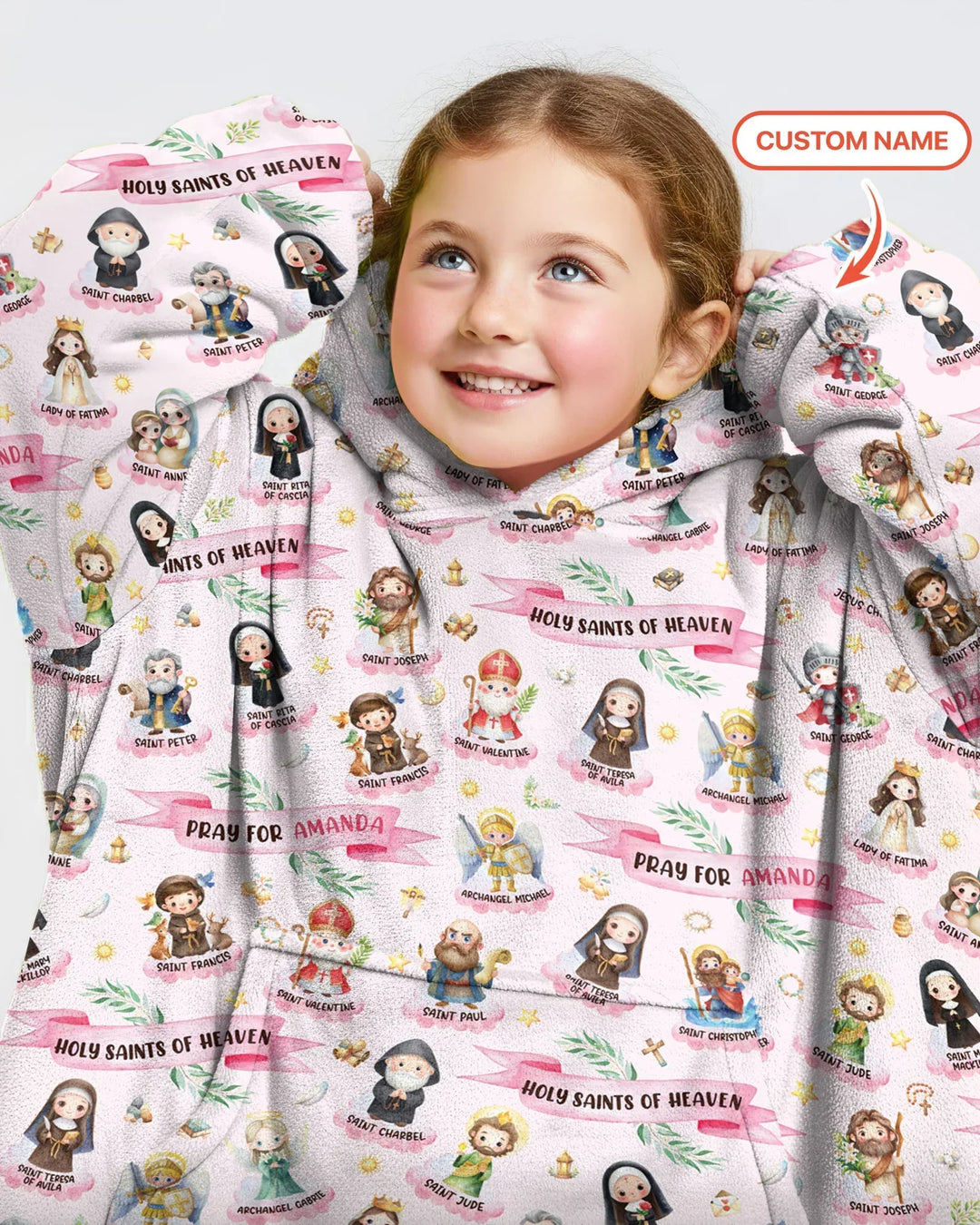 Holy Saints of Heaven Custom Name Bamboo Blanket Hoodie