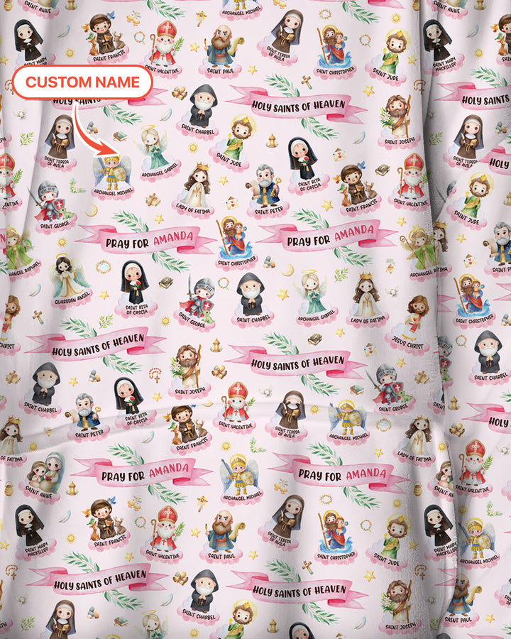 Holy Saints of Heaven Custom Name Bamboo Blanket Hoodie