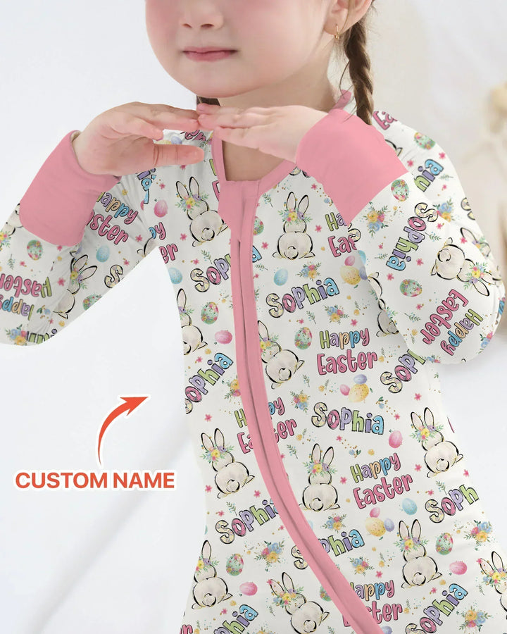Personalized Happy Easter Bunny Bamboo Convertible Zippy