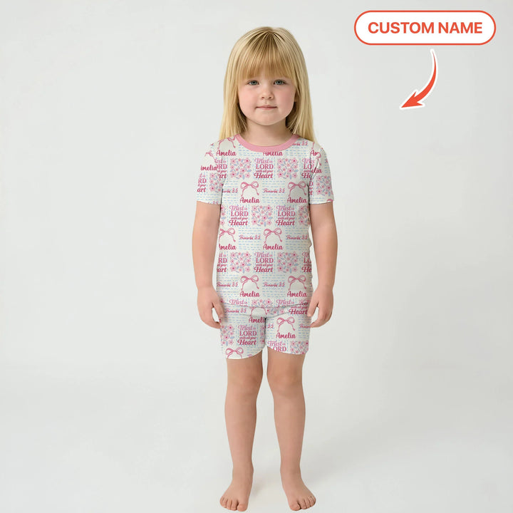 Trust The Lord With All Your Heart Custom Name Bamboo Two Piece Short Sleeve Pajama Set